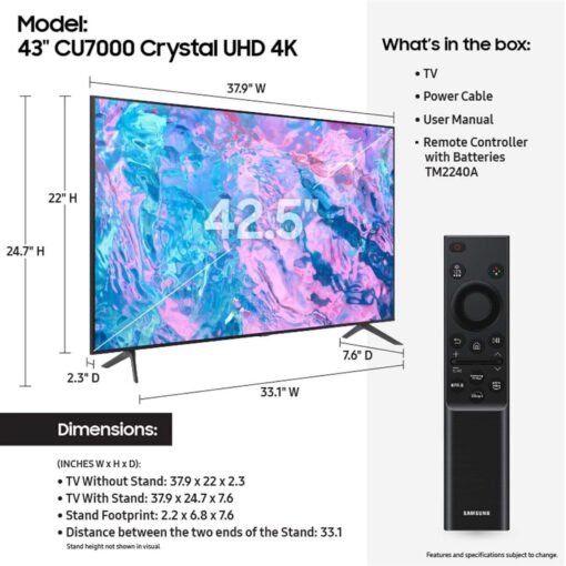 Samsung 43 inch CU7000 UHD 4K Smart LED TV - Image 2
