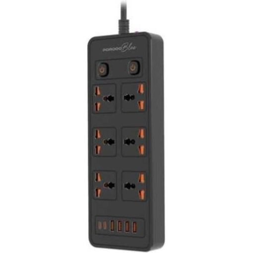 Porodo 6 AC - Dual Switch Power Strip - Black