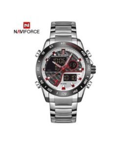 Naviforce Stainless Steel Dual Display Watch - Silver,Red
