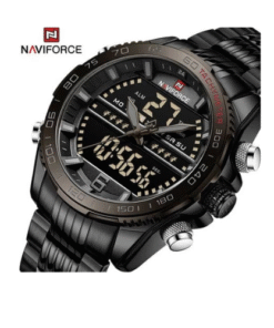 Naviforce NF9138S Men's Stainless Steel Quartz Digital Sport Watch - Black