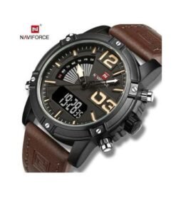 Naviforce Leather Strapp LED Dual Display Watch - Brown, Black
