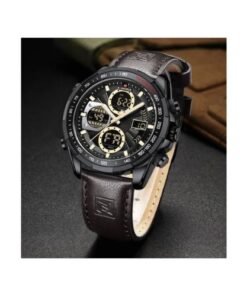 Naviforce Faux Leather Waterproof Digital And Analog Mens Watch - Black, Brown