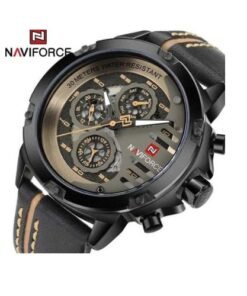 Naviforce Leather Strapped Dated Classy Trendy Men's Watch - Black