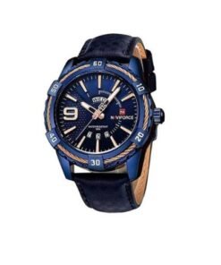 Naviforce Faux Leather Analog Wrist Watch For Men - Navy Blue