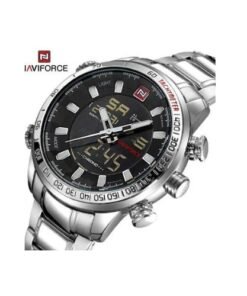 Naviforce Waterproof Stainless steel Dual Display Men's Watch - Silver