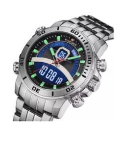 Naviforce Men's Stainless Steel Waterproof Quartz Digital Sport Watch - Silver