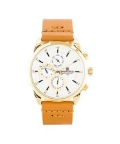 Naviforce NF9148 - Men's Designer Leather Strap Watch - Gold, White