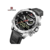 Naviforce Leather Strapped men's Led display dual watch - Black, silver