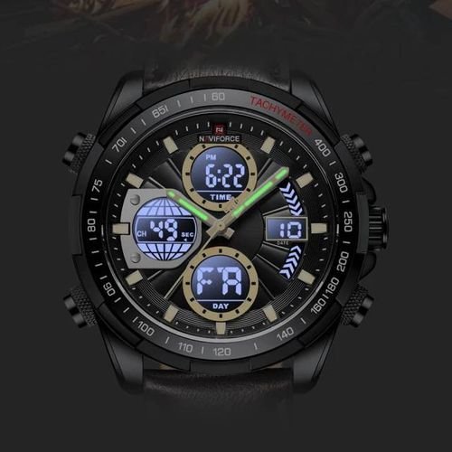Naviforce Faux Leather Digital And Analog Mens Watch - Black, Brown - Image 2